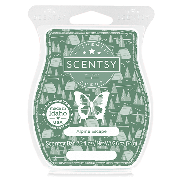 Scentsy bar packaging with green design and butterfly illustration on a white background