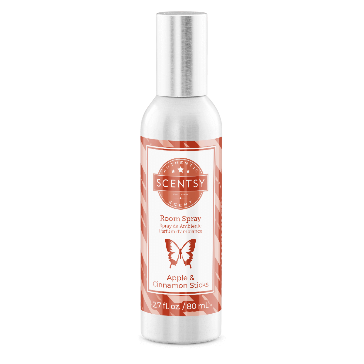 Scentsy room spray bottle with a red label on a white background