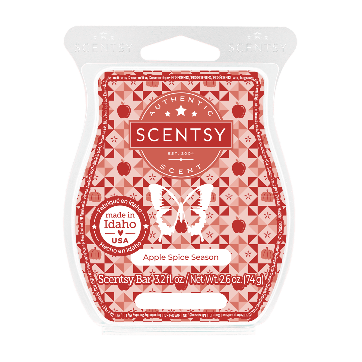 Scentsy bar packaging with red and white design on a black background