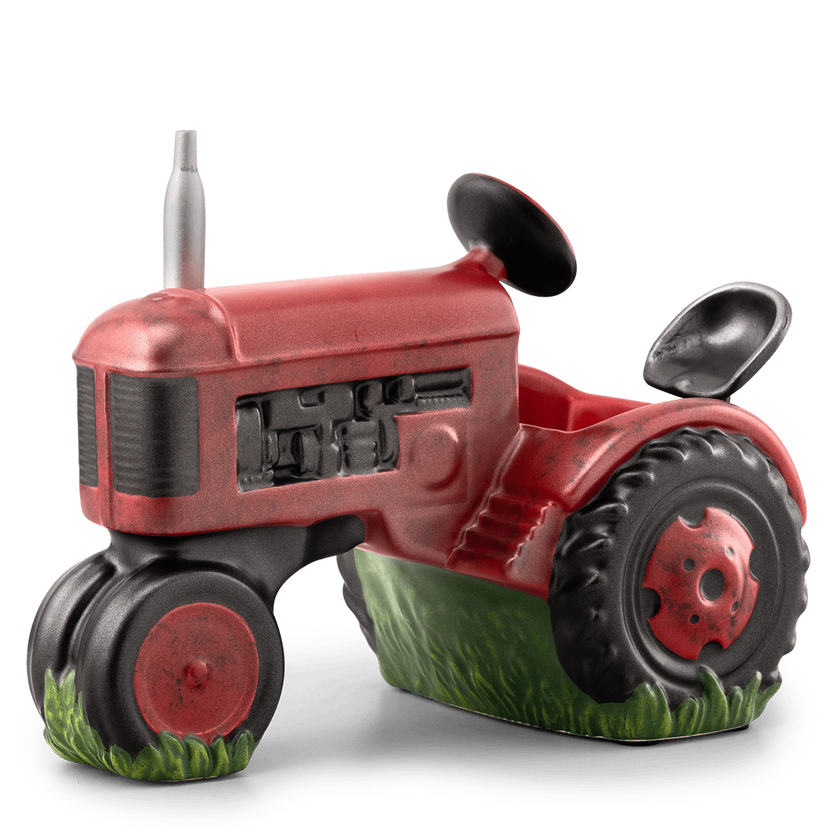 Red toy tractor on a transparent background