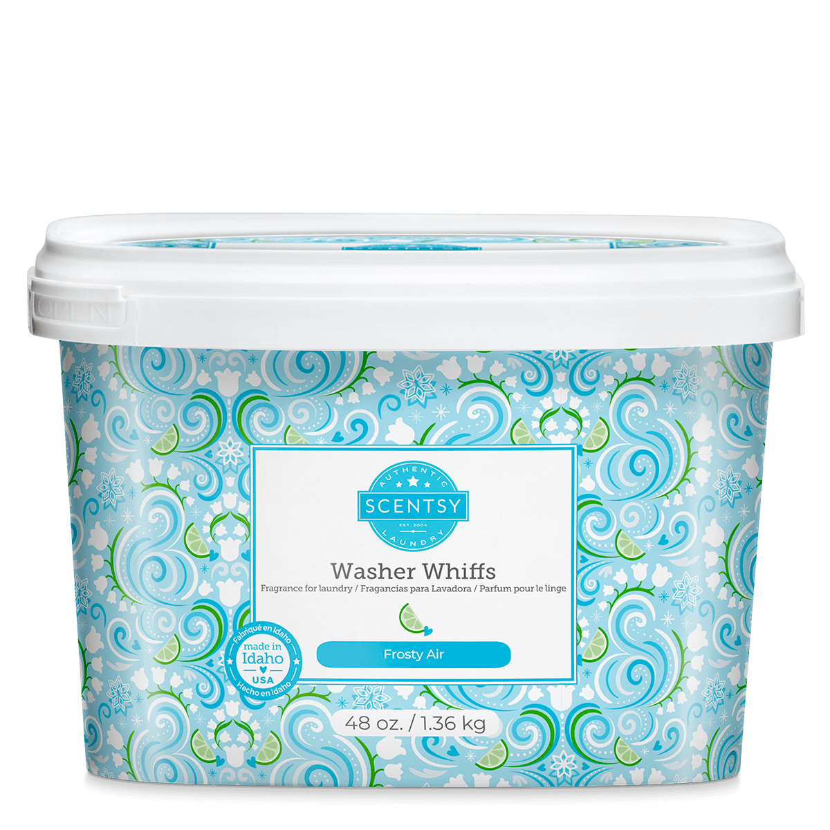 Scentsy Washer Whiffs container with decorative pattern on a white background
