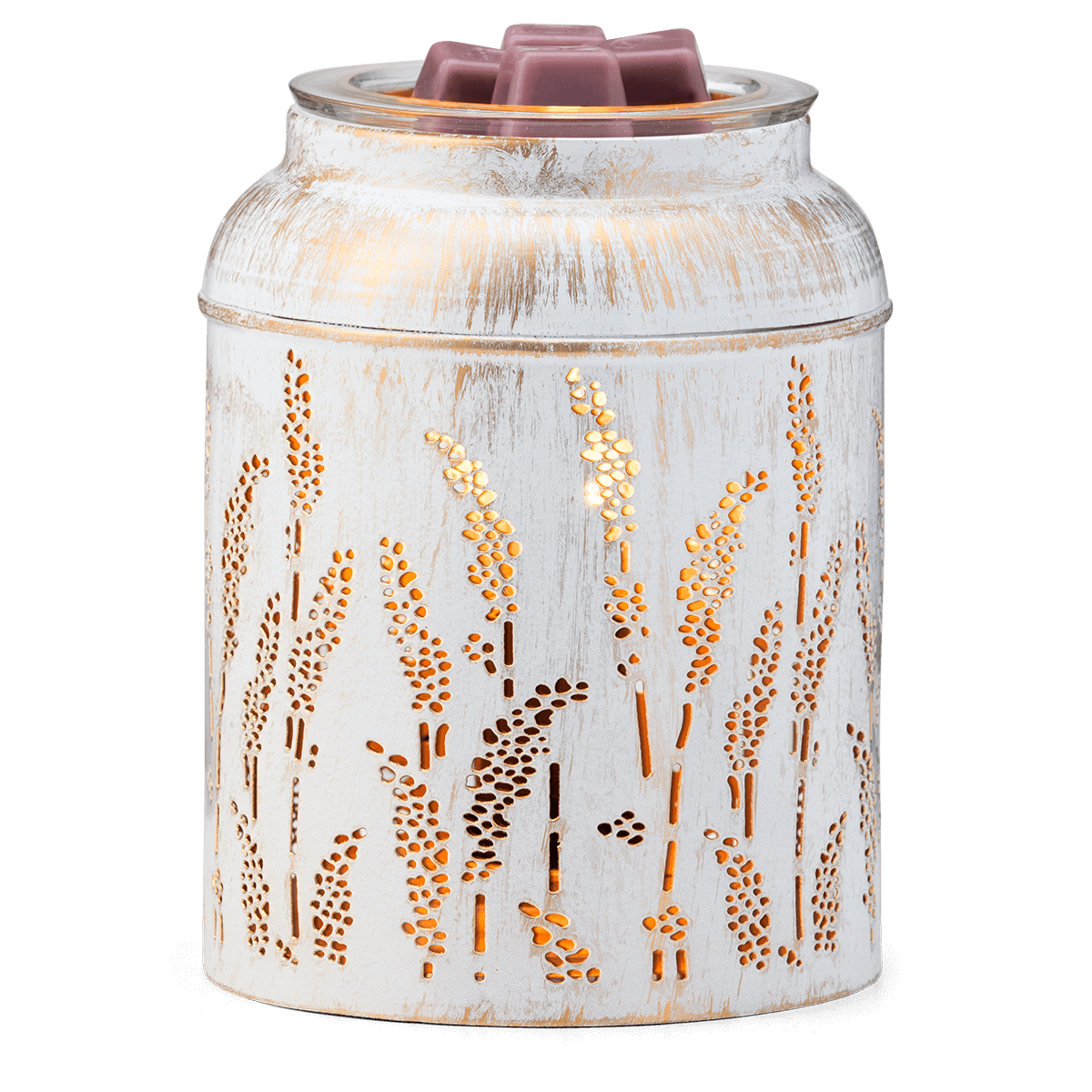 Decorative wax warmer with floral design on a white background