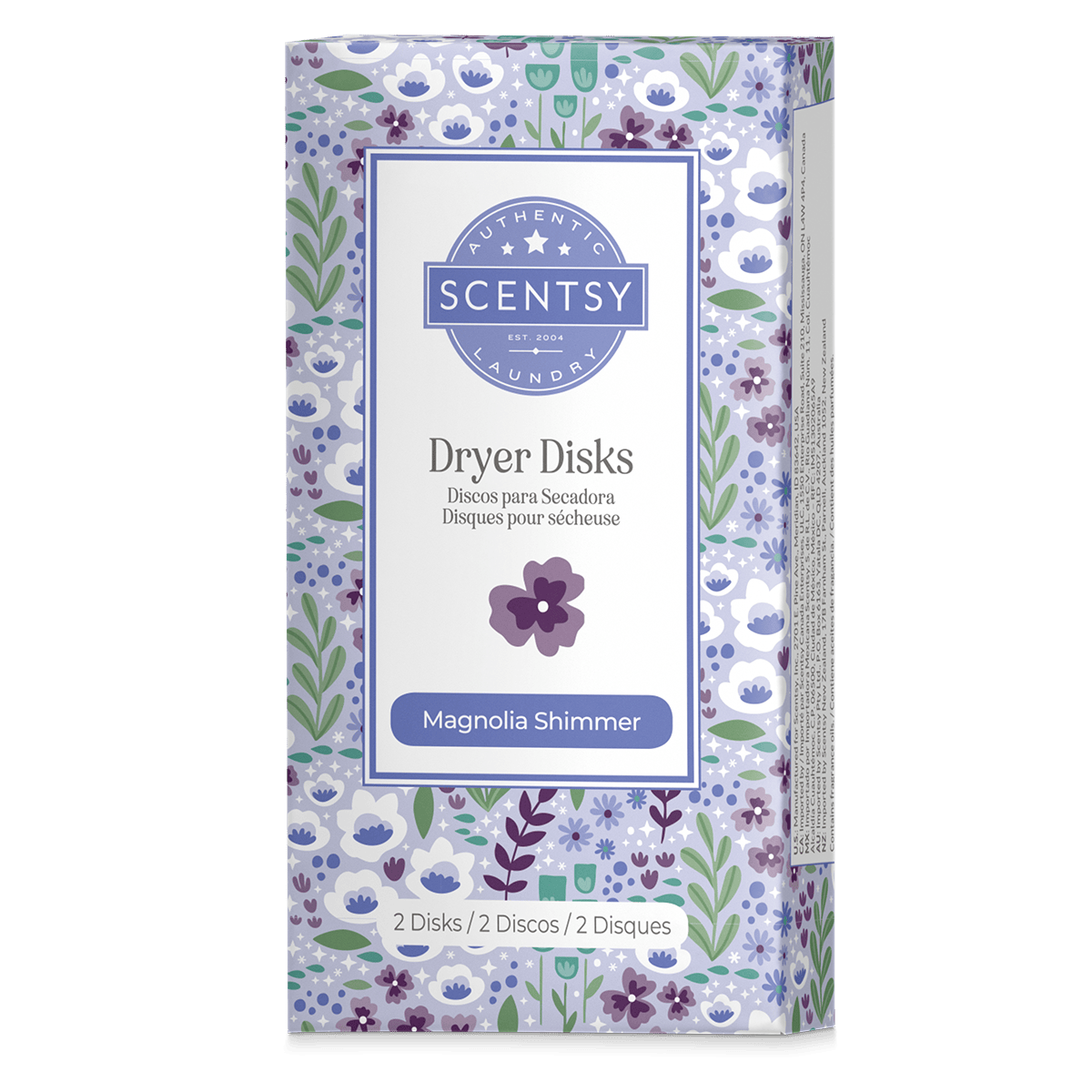 Scentsy dryer disks packaging with floral design on a white background