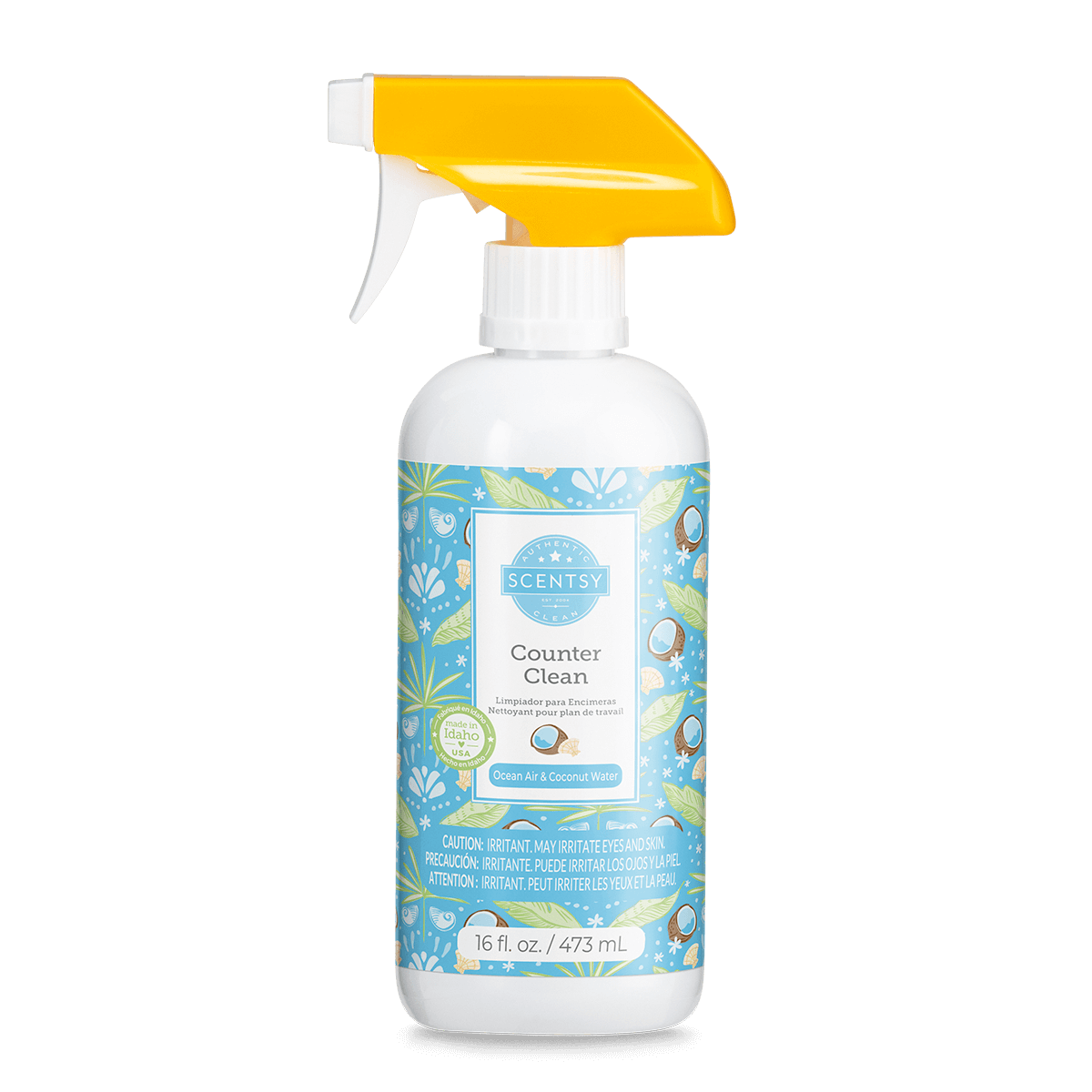 Scentsy Counter Clean spray bottle with a yellow nozzle on a white background