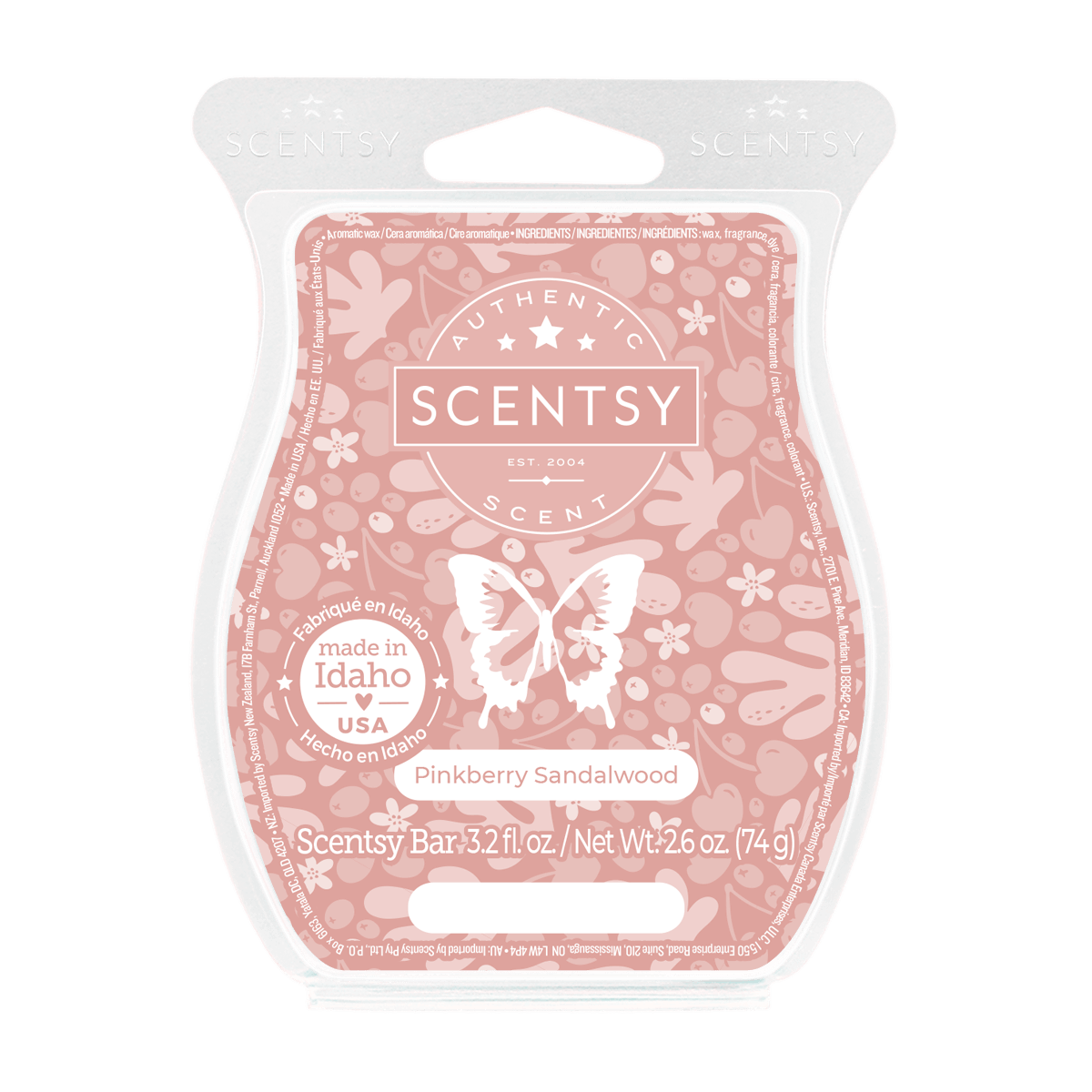 Scentsy Pinkberry Sandalwood wax bar packaging on a black background