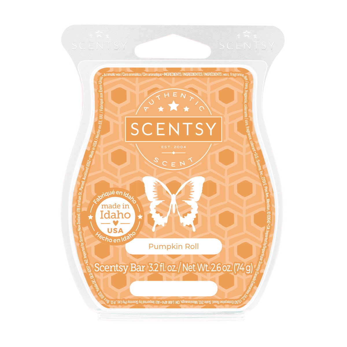 Scentsy Pumpkin Roll bar packaging on a black background