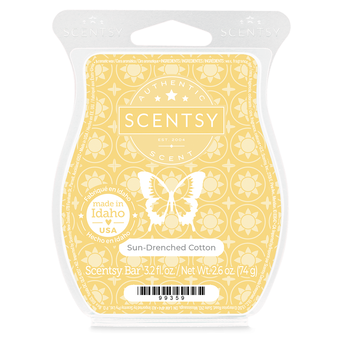 Scentsy wax bar packaging with butterfly design on a white background