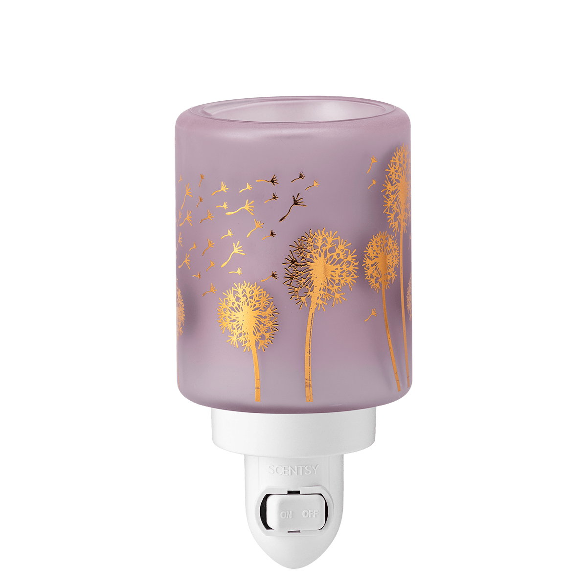 Decorative night light with dandelion design on a purple background