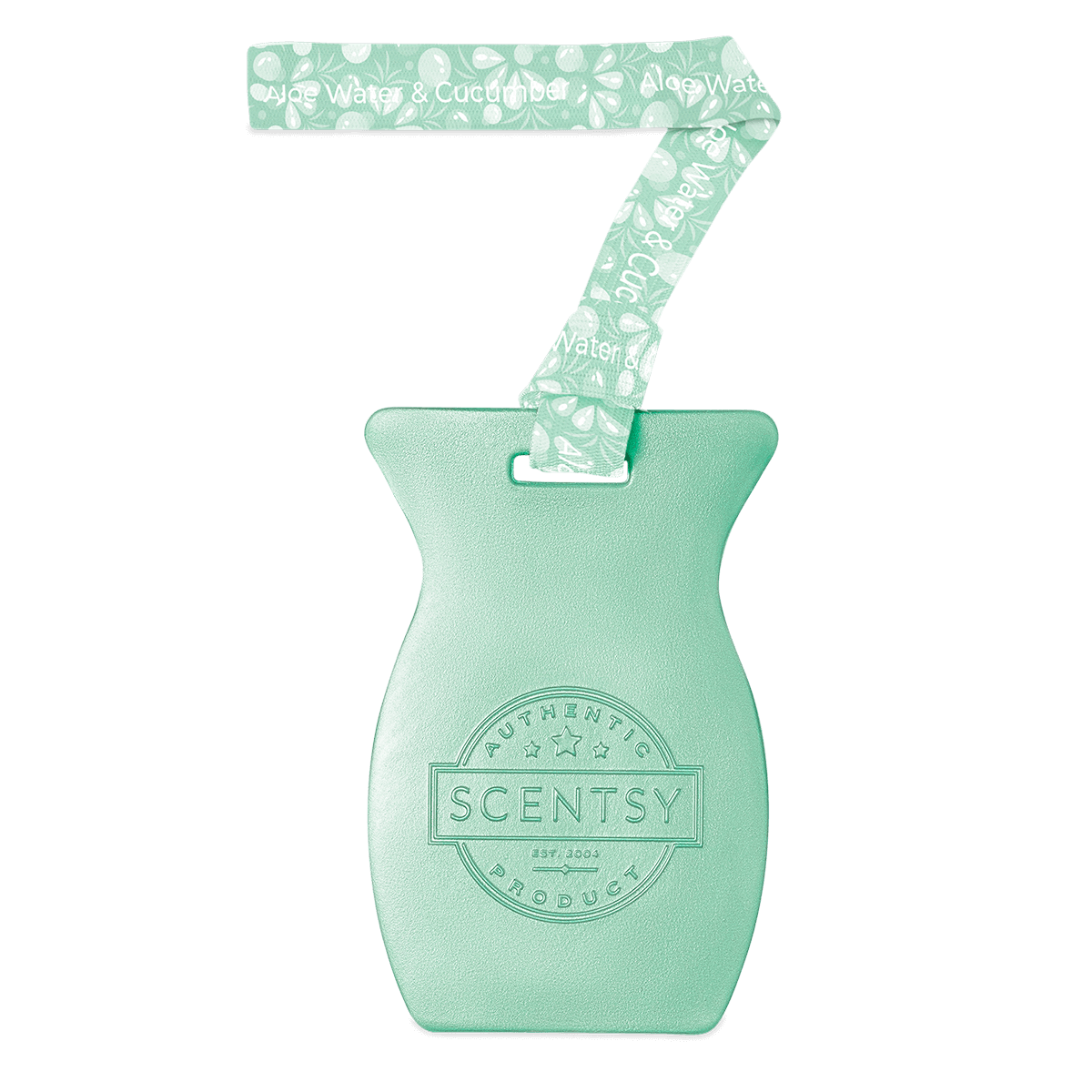 Mint green Scentsy product with a decorative ribbon on a white background