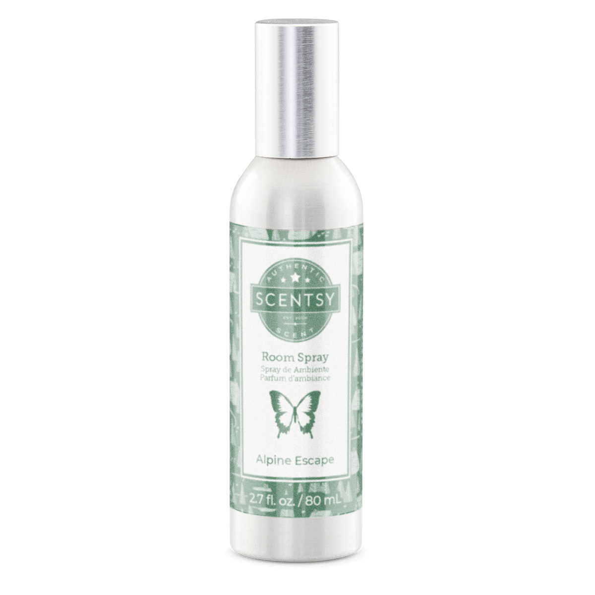 Scentsy room spray bottle with label on a white background
