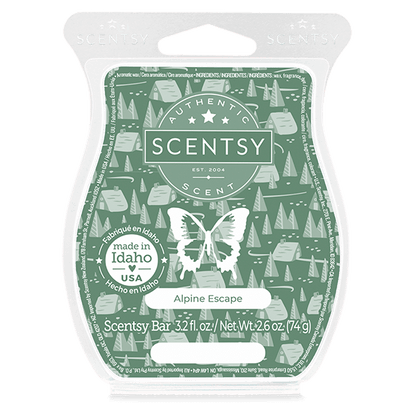 Scentsy bar packaging with green design and butterfly illustration on a white background