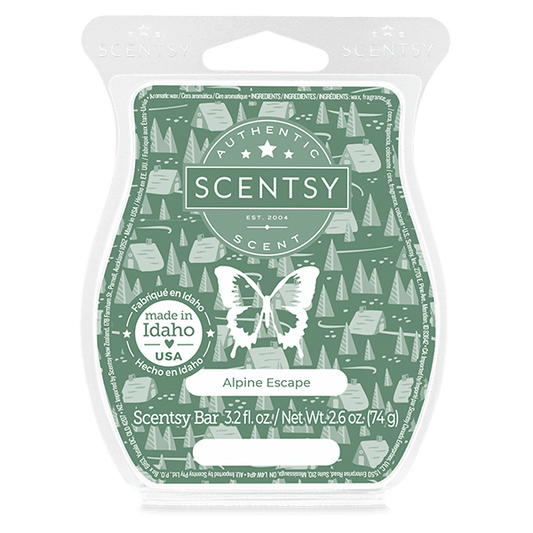 Scentsy bar packaging with green design and butterfly illustration on a white background