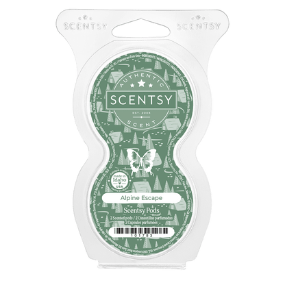 Scentsy Alpine Escape packaging on a green background