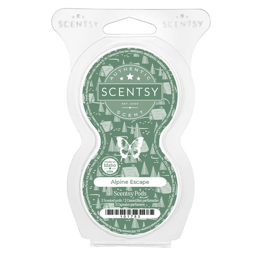 Scentsy Alpine Escape packaging on a green background