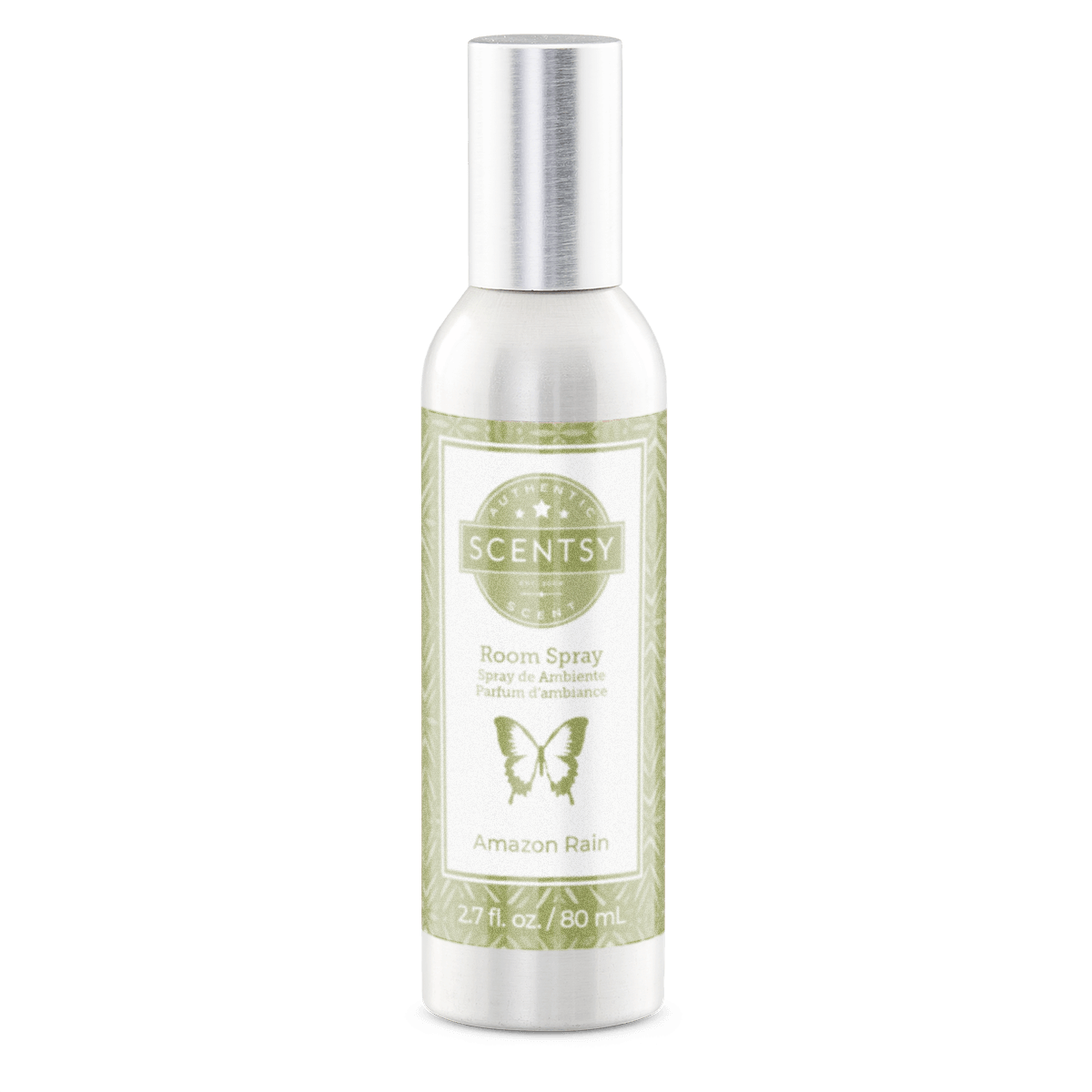 Scentsy room spray bottle with label on a white background
