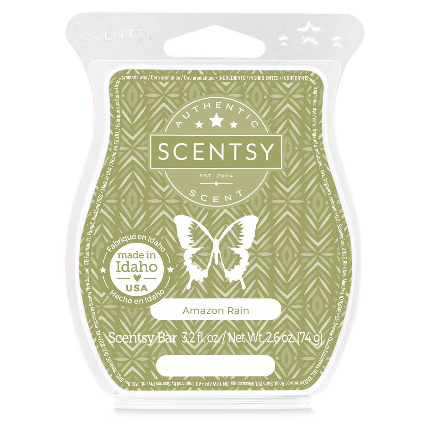 Scentsy wax bar packaging with butterfly design and text on a white background