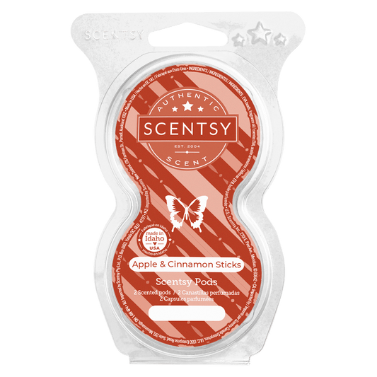 Scentsy Apple & Cinnamon Sticks scented wax package on a white background
