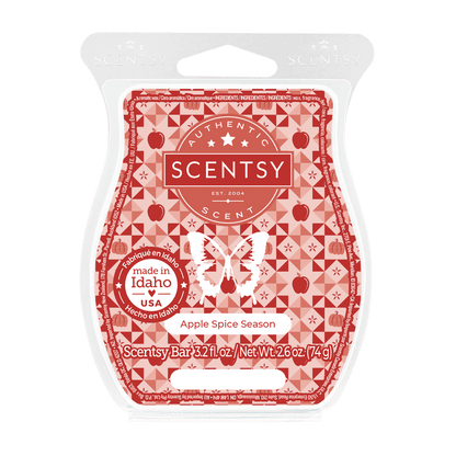 Scentsy bar packaging with red and white design on a black background