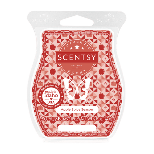 Scentsy bar packaging with red and white design on a black background