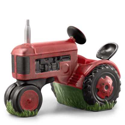 Red toy tractor on a transparent background