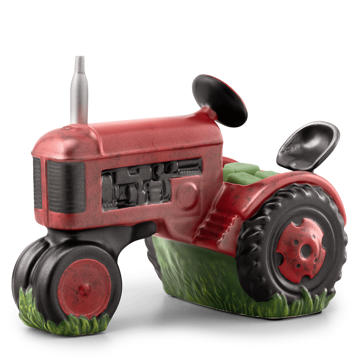 Red toy tractor on a transparent background
