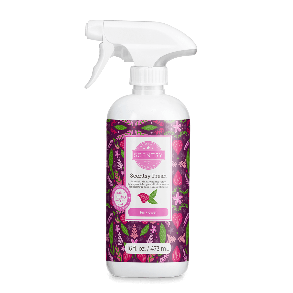 Scentsy Fresh spray bottle with floral design on a white background