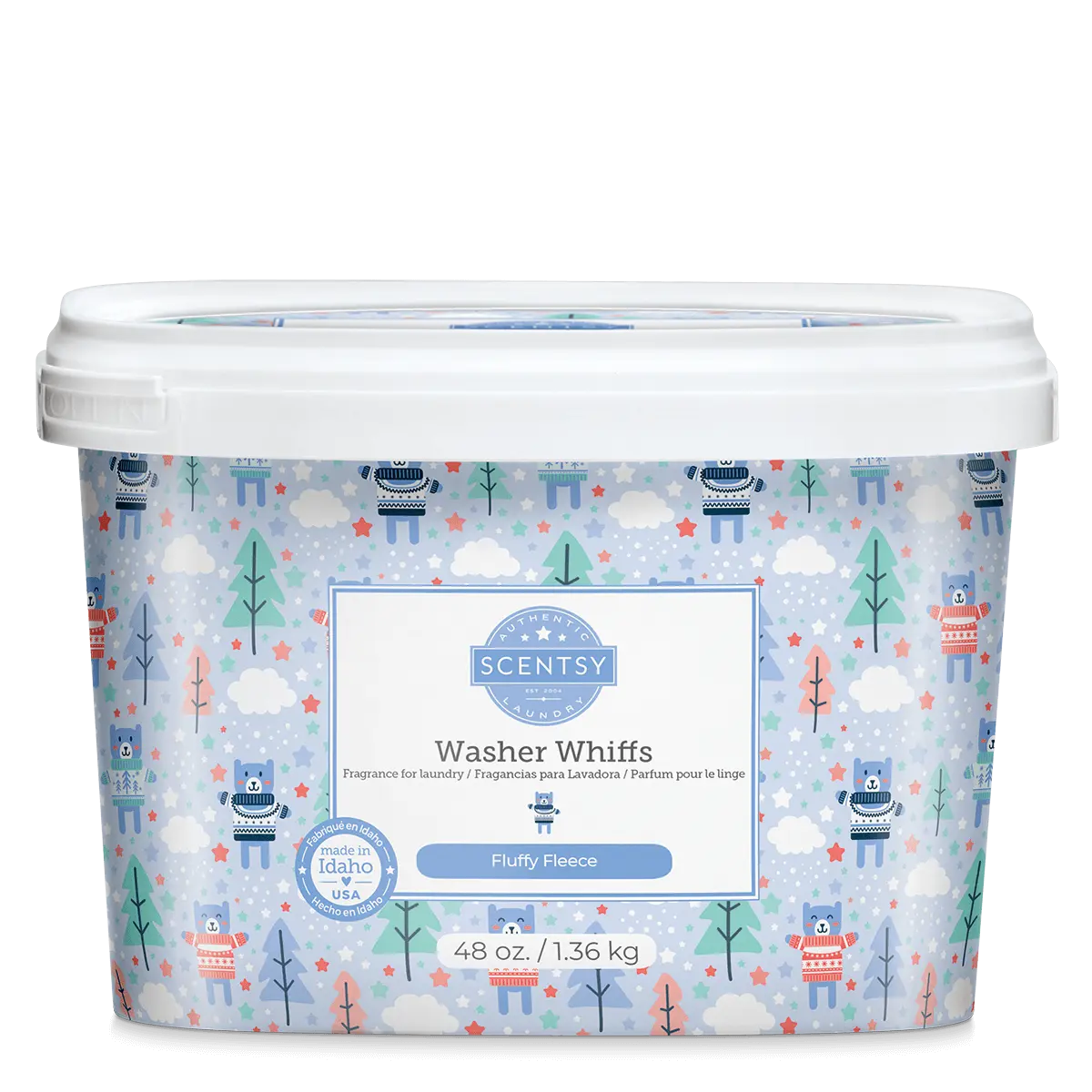 Scentsy Washer Whiffs container with robot and tree design on a white background