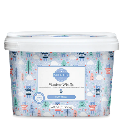 Scentsy Washer Whiffs container with robot and tree design on a white background