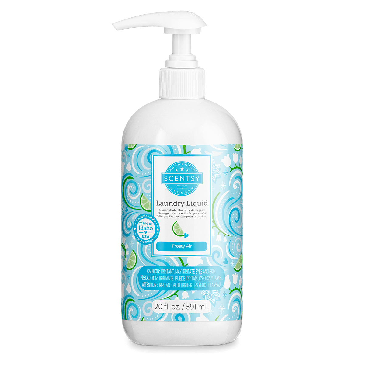 Scentsy laundry liquid bottle with pump on a black background