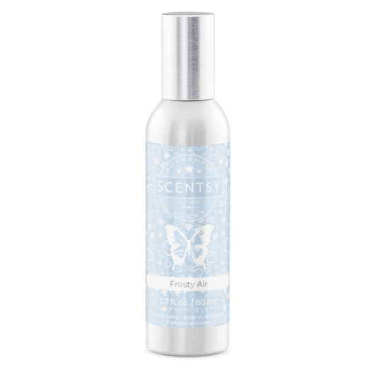 Scentsy Frosty Air spray bottle on a black background