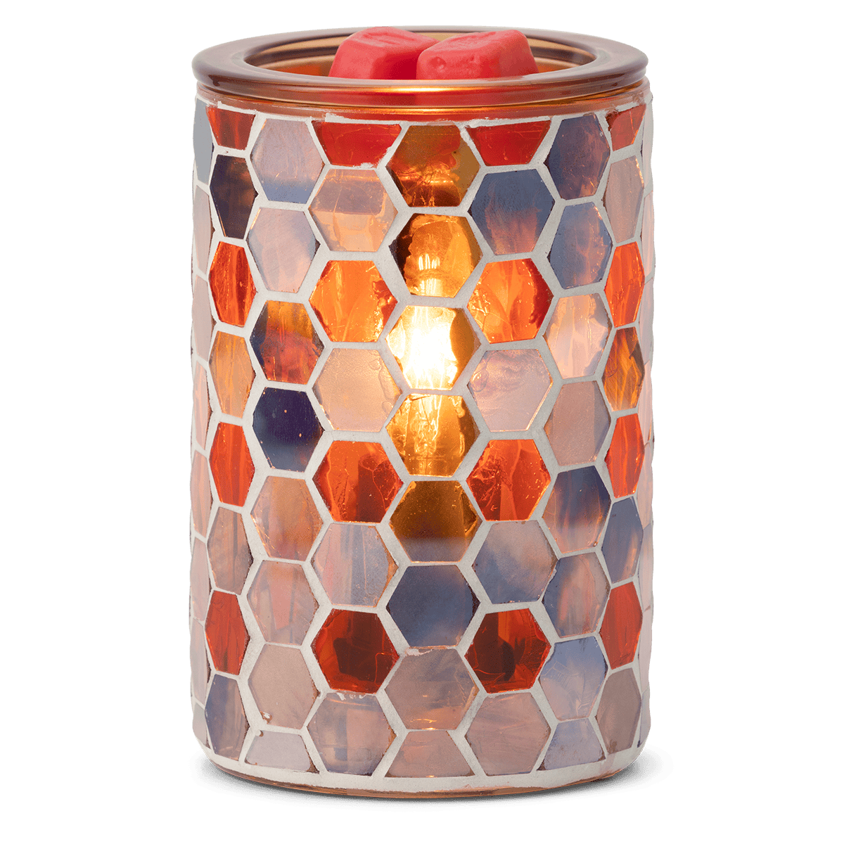 Mosaic-patterned wax warmer with hexagonal design on a white background