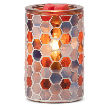 Mosaic-patterned wax warmer with hexagonal design on a white background