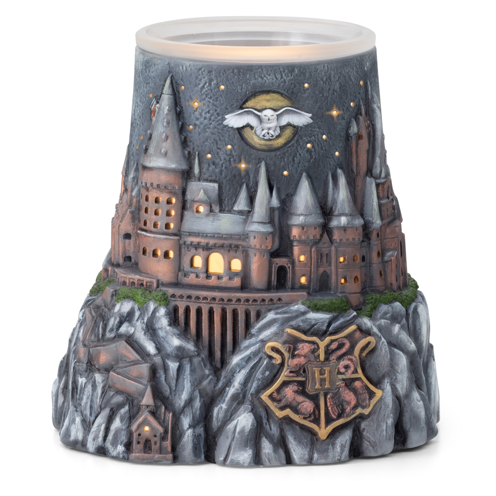 Decorative warmer with Hogwarts castle design and Harry Potter logo.