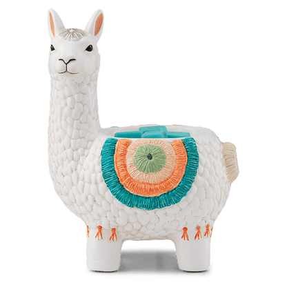 Decorative llama figurine with a colorful pattern on a transparent background