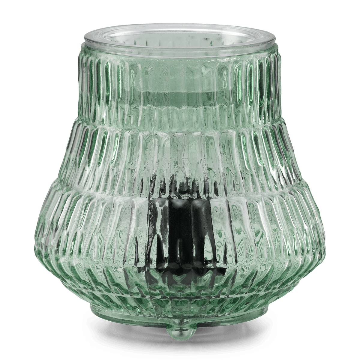 Decorative glass lantern with ribbed texture on a green background