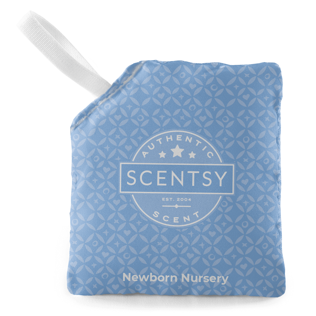 Scentsy Newborn Nursery scent packet with a white handle on a black background