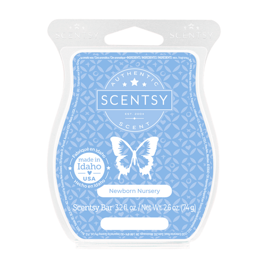 Scentsy bar packaging with butterfly design on a blue background