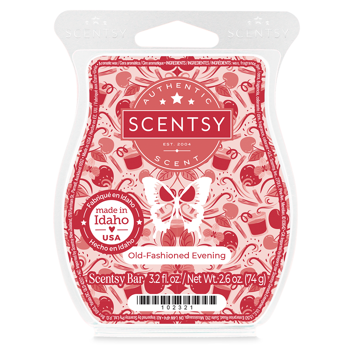 Scentsy wax bar packaging with red and white design on a white background