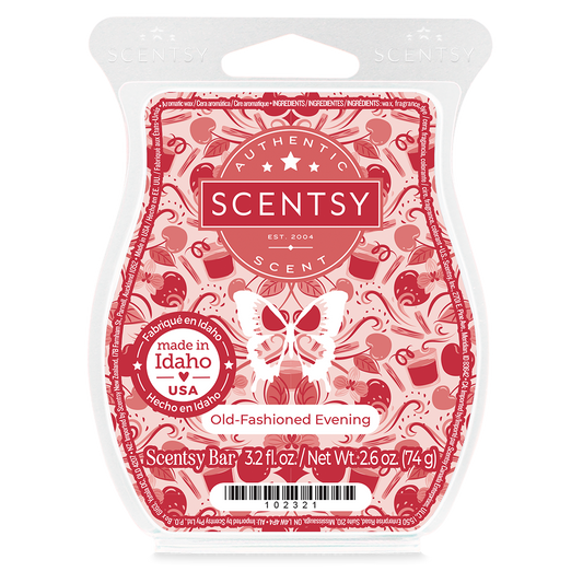 Scentsy wax bar packaging with red and white design on a white background