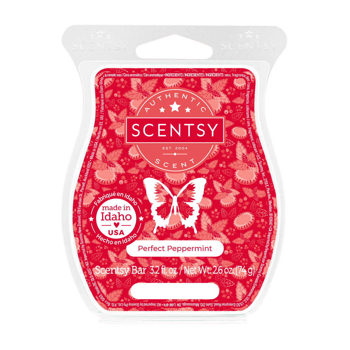 Scentsy bar packaging with red butterfly design on a white background
