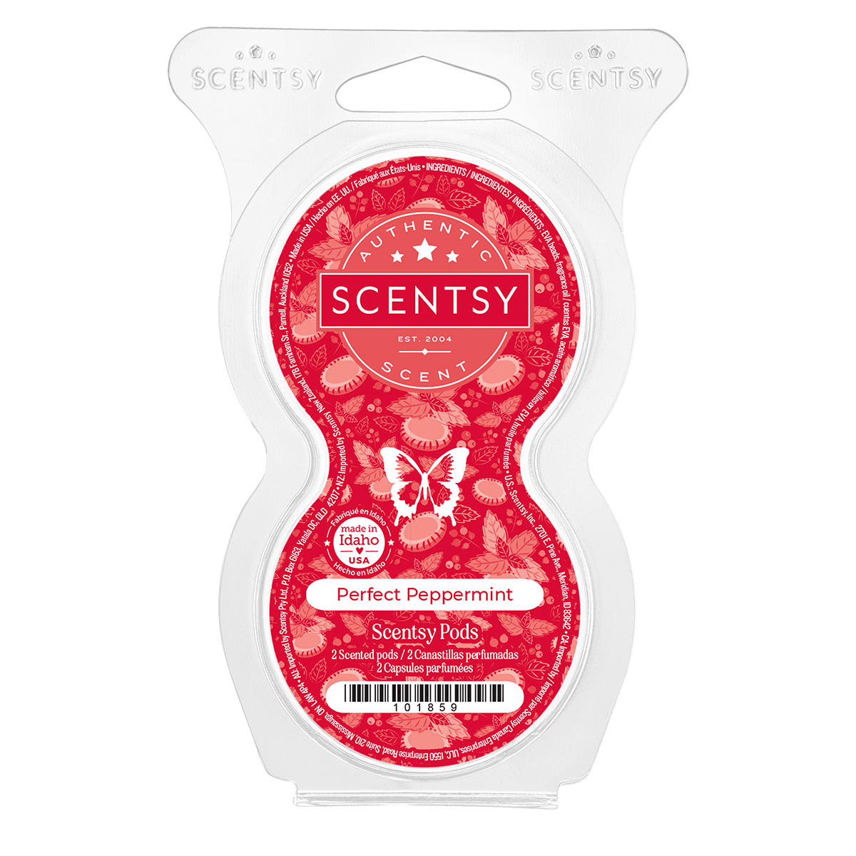 Scentsy Perfect Peppermint wax melt package on a green background