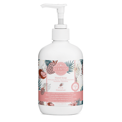 White hand soap bottle with pump and Scentsy label on a white background