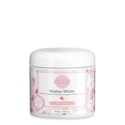 Scentsy Washer Whiffs container with pink label on a white background