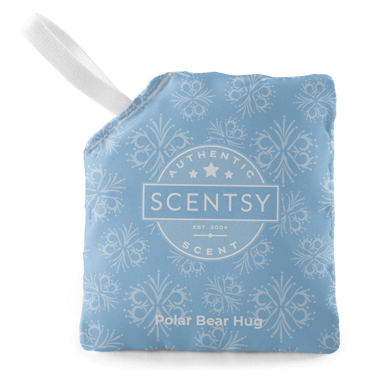 Scentsy Polar Bear Hug product with blue packaging and white handle on a black background