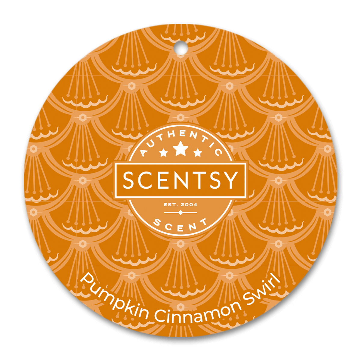 Scentsy Pumpkin Cinnamon Swirl scent disc with decorative pattern