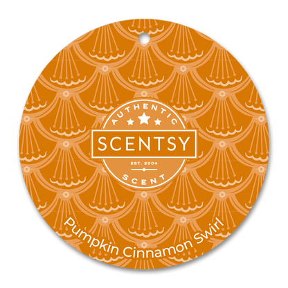 Scentsy Pumpkin Cinnamon Swirl scent disc with decorative pattern