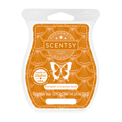 Scentsy bar packaging with orange design and butterfly illustration on a white background