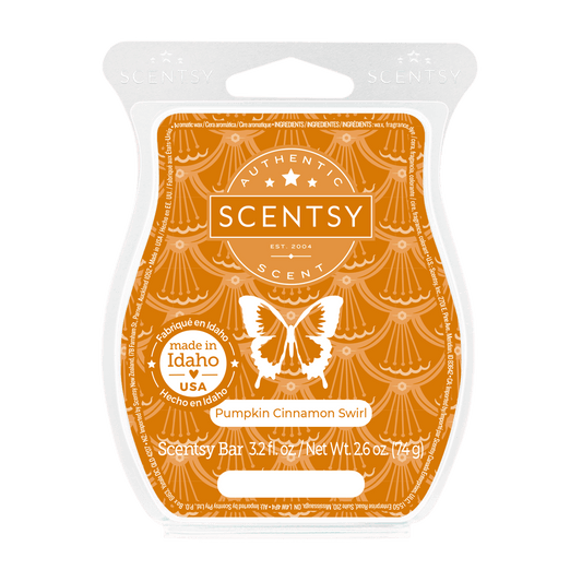 Scentsy bar packaging with orange design and butterfly illustration on a white background