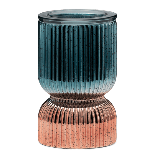 Two-toned ceramic vase with ribbed texture on a transparent background