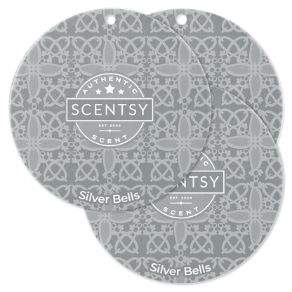 Scentsy Silver Bells scented wax melts packaging on a black background